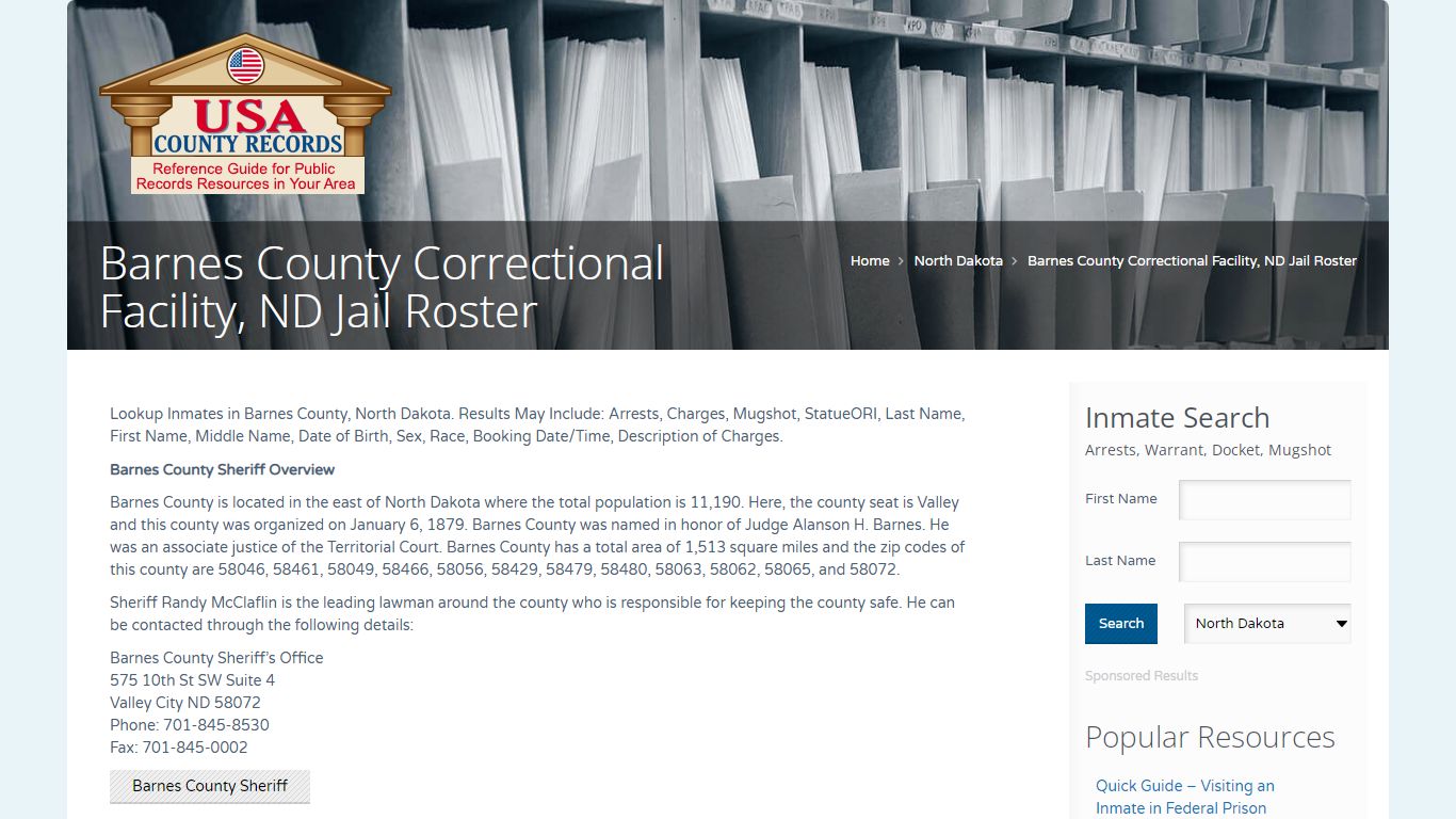 Barnes County Correctional Facility, ND Jail Roster | Name ...